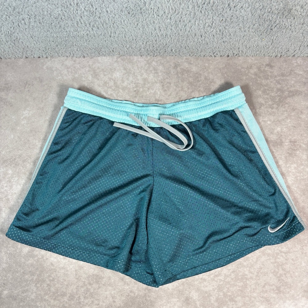 Nike Athletic Shorts Womens M Teal Dri-FIT Mesh Drawstring Running Gym 5" Inseam